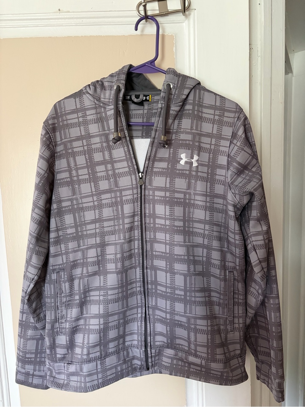 Under Armour Light Gray Plaid Zip-Up Hoodie Jacket